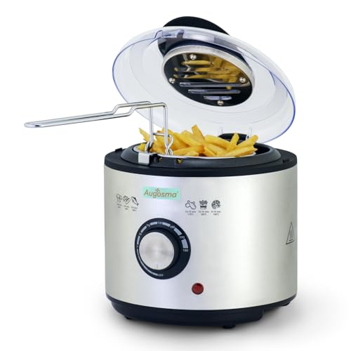 Augosma Mini Friggitrice Con Olio | 850 – 950 W L Capacità: 1 Litro L Finestra Finestra L Cestino Friggitrice In Acciaio Inox L Temperatura Regolabile
