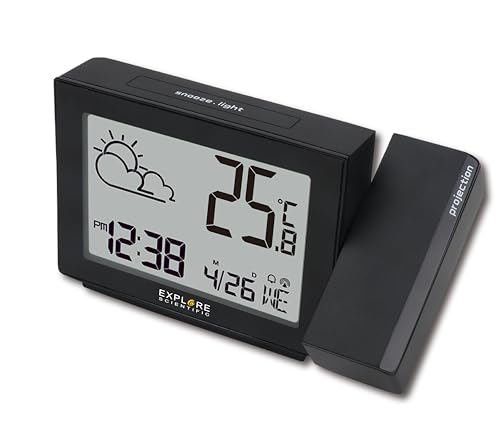 Explore Scientific Rpw3001 Orologio A Proiezione, Con Meteo, Radiocontrollato, Barometro, Visualizzazione Temperatura Interna, Nero