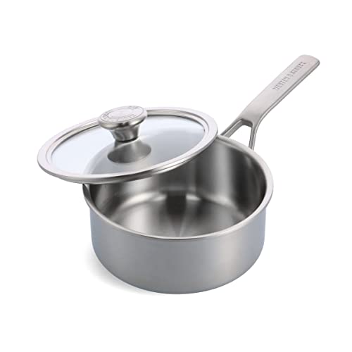 Merten & Storck Pentola A Induzione, Acciaio Inox 18 Cm/2 L Con Coperchio, Professionale, Multistrato, Segni Di Misura, Cerchietti Antigoccia, Coperch