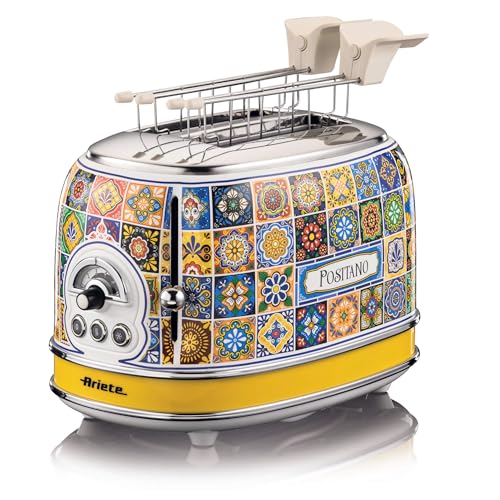Ariete 155 Tostapane Positano, 810W, 2 Fette, 6 Livelli Di Doratura, Vassoio Raccogli Briciole, Funzione Defrost, Espulsione Automatica, Con Pinze, Bi