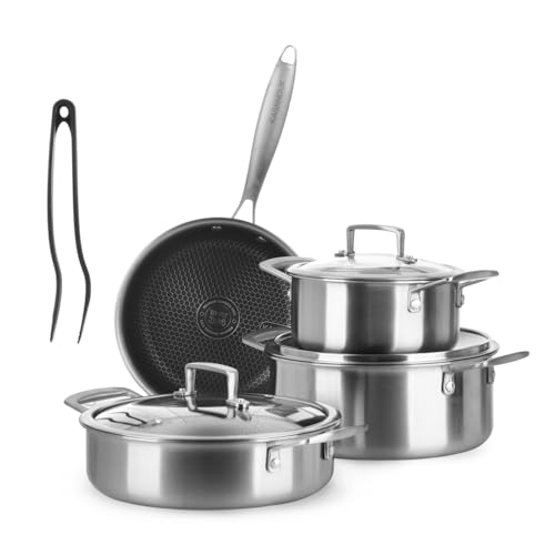 Kasanova Batteria Pentole Tri-Ply, Set Pentole E Padelle In Acciaio Inox Triplo Strato, Pentole Antiaderenti Induzione E Tutti I Piani Cottura, Forno
