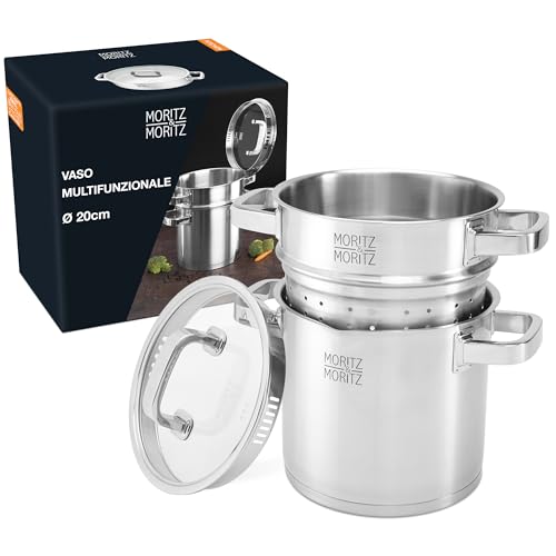 Moritz & Moritz Pentola Per Pasta Alta Con Colino In Acciaio Inox Da 20 Cm - Pentola Pasta Con Coperchio - Capacità Fino A 5 Litri - Adatta A Tutti I