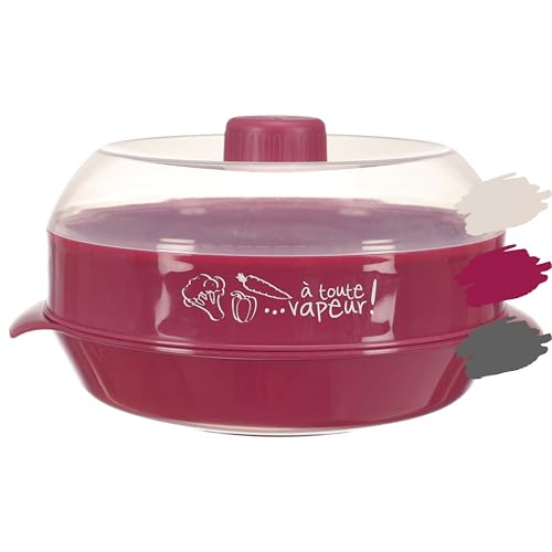 Vaporiera Microonde Veloce Per Cucina Sana - Coperchio Ermetico Antifuoriuscita - Per Verdure, Pesce, Carne - Materiale Durevole, Colore Bordeaux.