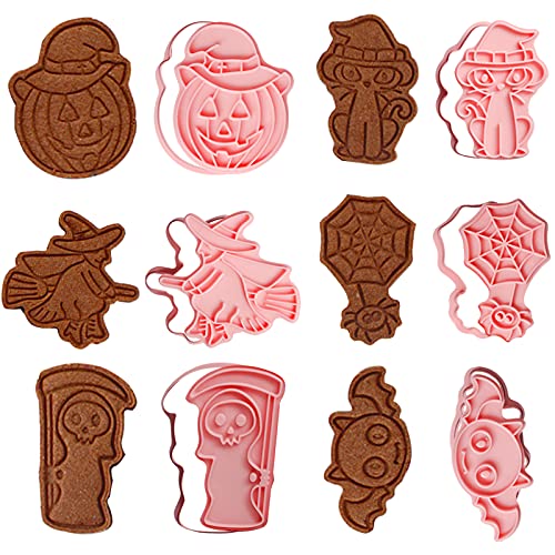 Yisscen Set Di 6 Formine Per Biscotti Halloween, Stampi Per Biscotti 3D Riutilizzabile Timbro Per Biscotti Per Diy Cookie Biscotti Torte - Rosa