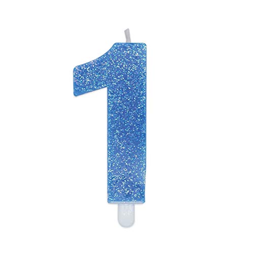 Candelina Numero 1 Blue Glitter 9 Cm Candela Sweety Big Party
