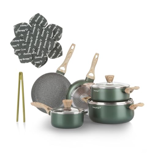 Kasanova Batteria Pentole Cooking Therapy, Set Pentole Induzione E Padelle Antiaderenti Con Paletta, Set Cucina Completo Con Scritta Al Laser E Manici