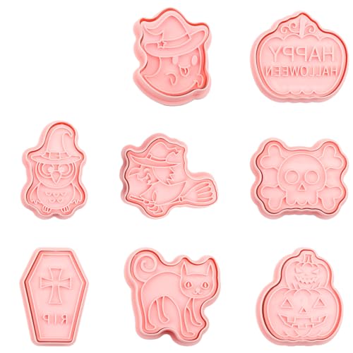 Gladfresit - Set Di 8 Formine Per Biscotti Di Halloween, In Plastica, Zucca, Fantasma, Lapide, Teschio, Gufo, Strega, Gatto, Per Decorazioni Fai Da Te