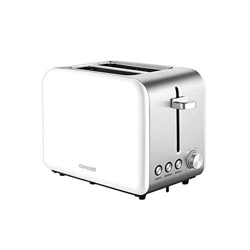 Concept Hausgeräte Te2051 - Tostapane In Acciaio Inox Con Apertura Larga, 36 Mm, 2 Camere Di Tostatura, Timer Elettronico 950 W, Opaco (Bianco)