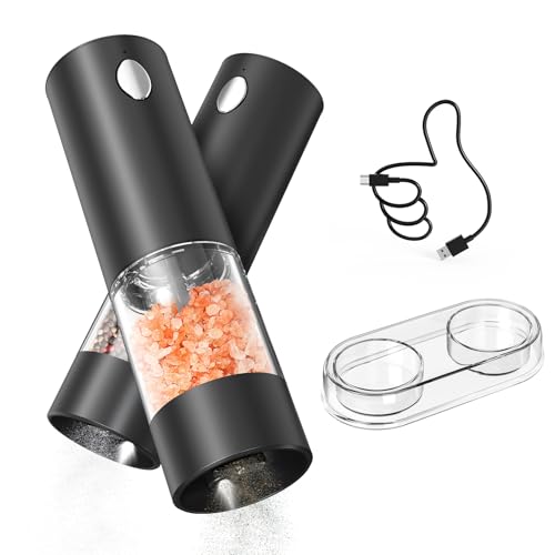 Circle Joy Set Macina Sale E Pepe Elettrici Set Di 2 Pezzi Per Macinaspezie Ricaricabile Con Base, Contenitore Trasparente Lavabile Da 95Ml, Luce Led