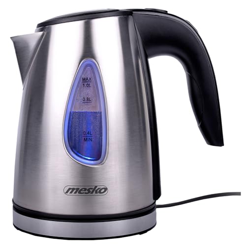 Mesko Ms1351 Bollitore Elettrico Da 1 Litro, Acciaio Inossidabile Senza Bpa, Spegnimento Automatico, Wireless A 360° Senza Cavo, Resistenza Nascosta,