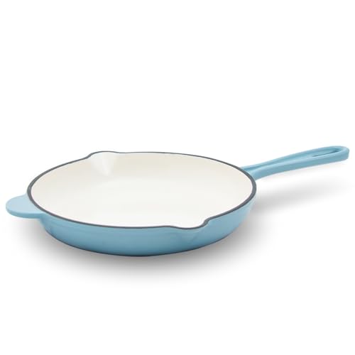 Lätt Home Padella Skillet In Ghisa Smaltata Azzurra Con Beccuccio 22Cm. Cast Iron Skillet Antigraffi Idonea Per Piani Cottura A Induzione, Gas, Elettr
