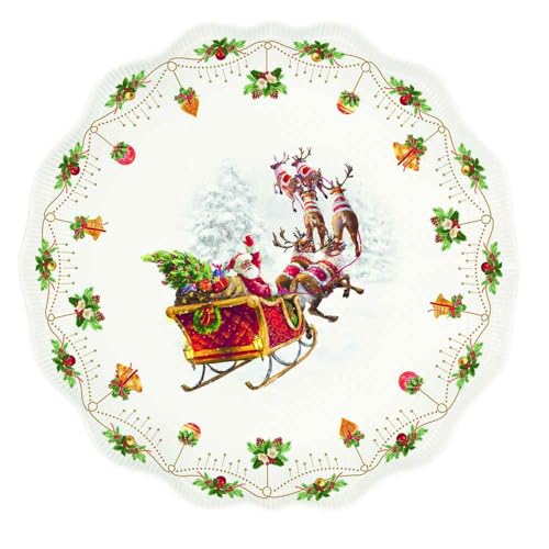 Easy Life Vassoio Tondo Di Natale In Porcellana Con Babbo Natale In Slitta Vintage "Nostalgic Christmas" D32 Cm
