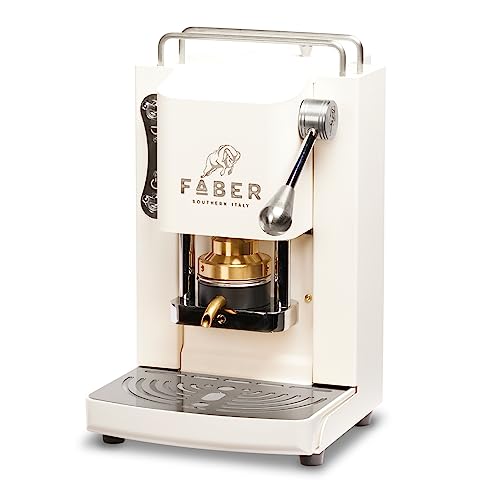 Faber Coffee Machines | Modello Pro Mini Deluxe | Macchina Caffe A Cialde Ese 44Mm | Finiture Cromo | Pressacialda In Ottone (Pure White)