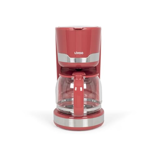 Livoo – Caffettiera Elettrica Dod201 – Capacità 14 Tazze, 1000 W, Filtro Riutilizzabile, Mantenimento Al Caldo, Sistema Anti Gocce, Colore Rosso Cile