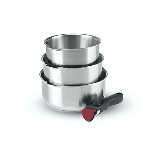 Qdesign - Pentole A Induzione Da 4 Pezzi - Set 3 Pentole In Acciaio Inox 16, 18 E 20 Cm Con 1 Manico Rimovibile - Acciaio Inossidabile - Set Per Tutti