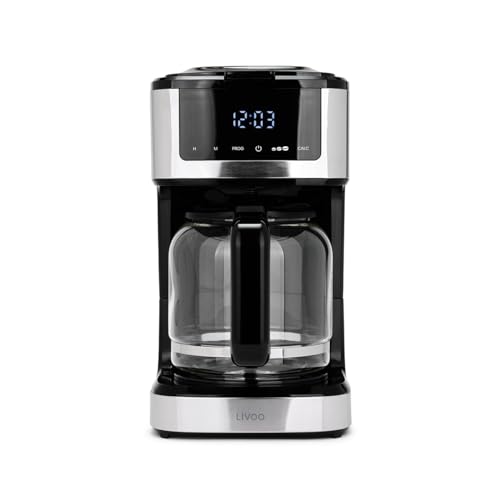 Livoo - Caffettiera Elettrica Programmabile Dod208-15 Tazze, 1,8L, Filtro Riutilizzabile, Funzione Di Programmazione, Mantenimento Caldo, Vetro