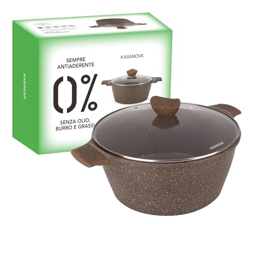Kasanova Casseruola Antiaderente 0 Grassi, Tegame Per Induzione, Con Coperchio, Rivestimento Antiaderente, Tegame Acciaio Inox In Forno Fino A 250 °C