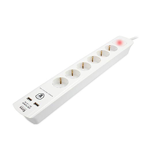 Tm Electron Tmuad306 - Base Multipla A 6 Prese Con Interruttore E 2 Usb, Colore: Bianco