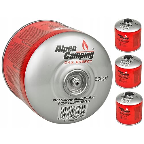 Alpen Camping Ik008 3 Cartucce Di Gas Da 877 Ml/500 G Con Cartuccia A Vite Propano-Butano Attacco Da 7/16" Per Fornello A Gas, Fornello Da Campeggio,