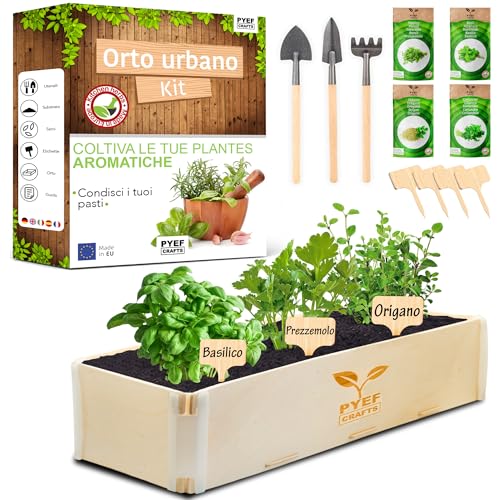 Kit Orto In Casa Erbe Aromatiche Pyef Crafts - Kit Giardinaggio Per Piante Aromatiche Basilico, Origano, Prezzemolo E Coriandolo - Kit Coltivazione Pe