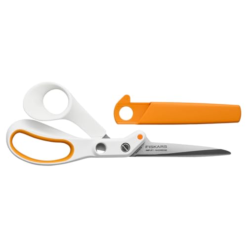 Fiskars Forbici Da Sarto Razor Edge, Lunghezza: 21 Cm, Lama In Acciaio Inossidabile/Manici In Plastica, Bianco/Arancione, Amplify,1070081