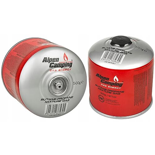 Alpen Camping Ik008 3 Cartucce Di Gas Da 877 Ml/500 G Con Cartuccia A Vite Propano-Butano Attacco Da 7/16" Per Fornello A Gas, Fornello Da Campeggio,