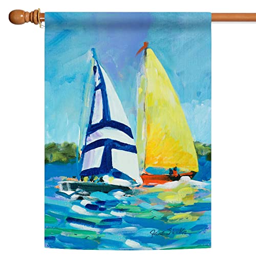 Toland Home Garden Regatta Garden Flag, Tessuto, Blue/White/Yellow, House-L-28 X 40"