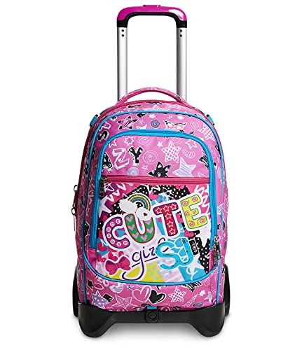 Trolley Scuola Sj Jack 2 Ruote - Cuteled Girl Bambina - Zaino Sganciabile - Doppio Uso - Rosa