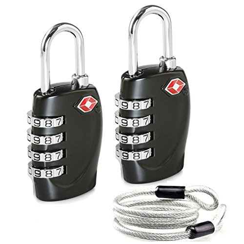 Aspen Combinazione 4 Cifre Tsa Lucchetto Superiore Sicurezza Tsa Luggege Lock In Acciaio Per Il Bagagliaio Valigia Da Viaggio Con Cavo(Nero)