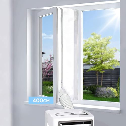 Egnbu 400Cm Guarnizione Finestra Per Climatizzatore, Kit Finestra Condizionatore Portatile D'Aria E Asciugatrice Mobili, Doppia Cerniera, Facile Da Mo