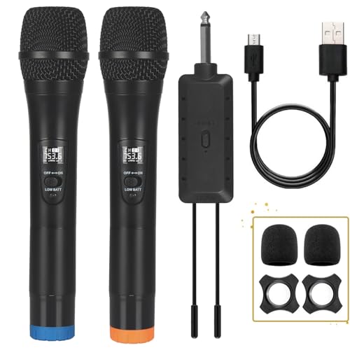 Alpowl Microfono Wireless, Uhf Dual Cordless Dynamic Mic System, Microfono Karaoke Portatile Con Ricevitore Ricaricabile Per Canto, Chiesa, Discorso,