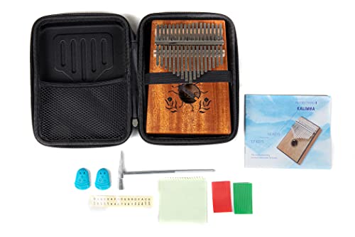 Gewa Kalimba Pianoforte A Pollice Mogano, Motivo Scarabeo, 17 Canne In Acciaio, Accordabile, Incl. Borsa, Martello Per Accordare, Manuale