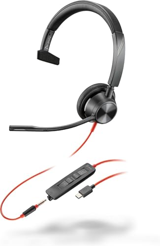 Poly Blackwire 3315 - Cuffie Blackwire 3300 Series - On-Ear - Cablate - Cancellazione Attiva Del Rumore - Connettore Da 3,5 Mm, Usb-C - Nero