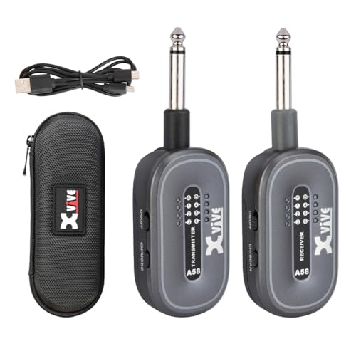 Xvive A58 - Sistema Wireless Digitale Per Chitarra Elettrica Acustica E Basso, Trasmissione In Banda 5,8Ghz - Fino A 5 Ore Di Autonomia, Custodia E Do