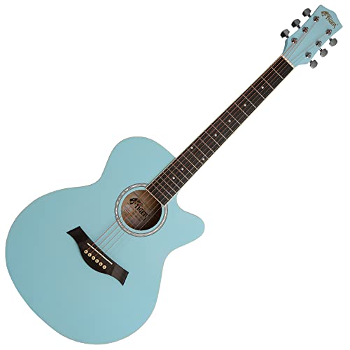 Tiger Acg1-Lbl-Sm Acoustic Steel String Guitar - Matte Baby Blue - Full Size Small Body Parlour Guitar For Ages 12+ Now Including 6 Months Free Lesson
