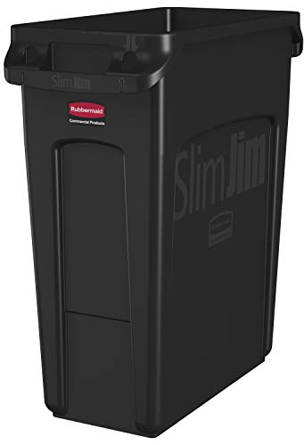 Rubbermaid Commercial Products 1955959 Recipiente Per Recipiente Jim Slim Con Scarico In Plastica Nera, 60 Litri, Nero