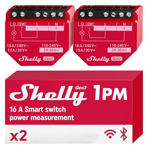 Shelly 1Pm Gen3 X2 Pack | Wlan Relay Switch With Current Measurement - 16A | Light Control | Alexa Google Home Compatible | Ios Android App | No Hub R