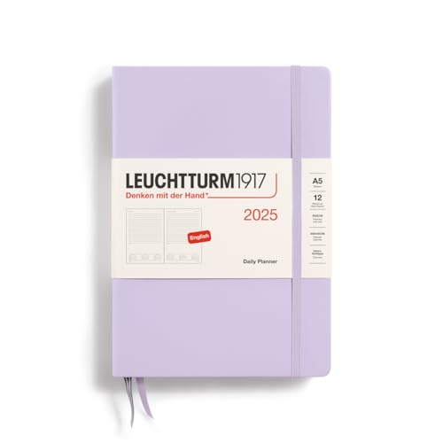 Leuchtturm1917 370701 - Agenda Giornaliera 2025, Formato A5, Copertina Rigida, 12 Mesi, A Righe, Colore: Lilla, Inglese