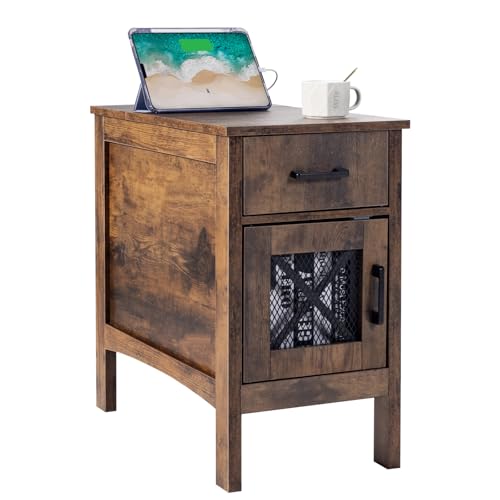 Vevor Tavolino Da Caffè In Stile Fattoria, Comodino Con Porte Usb E Prese, Tavolino A 3 Ripiani Con Mobiletto Portaoggetti E 1 Cassetto, Ideale Per So
