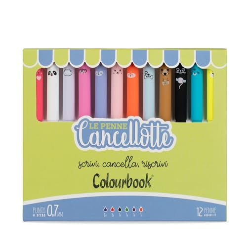 Colourbook Cancellotte - Set 12 Penne Gel Cancellabili Ricaricabili, Gomma A Semisfera, Diametro Punta 0,7 Mm (Colour Mix)