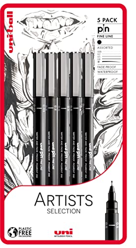 Uni-Ball Artists Selection, 5 Penne Fineliner Unipin, Nero