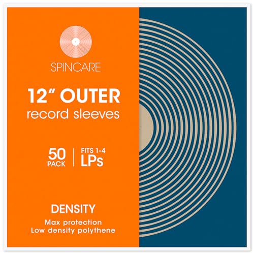 50X Spincare 33 Giri Buste Esterne Per Copertine Di Dischi In Vinile In Polietilene Lp | Density 12" Plastica Trasparente Buste | Alta Qualità 100 Mic