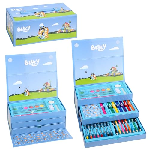Bluey Set Di Cancelleria Per Bambini, 52 Pezzi, Con Punta In Feltro Ad Acquerello, Pastelli E Matite, Set Da Viaggio Per Bambini