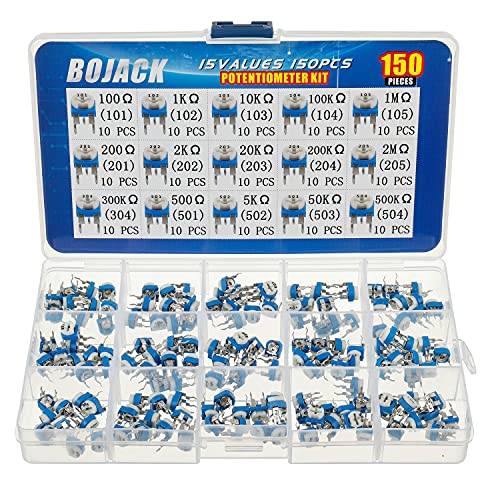 Bojack 15 Valori 150 Pezzi 100 Ohm- 2M Ohm Resistore Variabile 6Mm Potenziometri E Trimmer Assortment Kit Packag In Una Scatola Di Plastica Trasparent