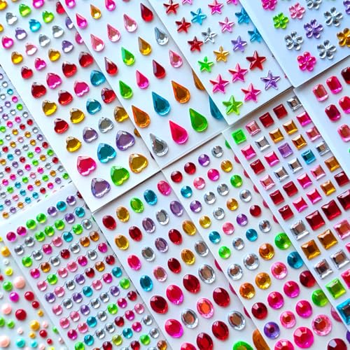 Glitter Autoadesivi, 2225 Pezzi Di Strass Autoadesivi, Con Brillantini Per Fai Da Te, Perline Da Incollare, 12 Fogli Di Brillantini, 100 Pezzi Di Ades