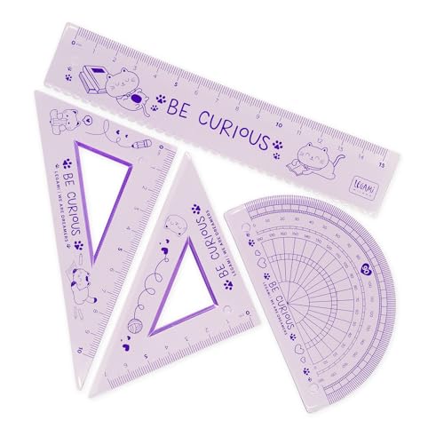 Legami - Set Di Geometria, Set Con Righello Da 15 Cm, Squadra 60° Da 10 Cm, Goniometro 180° Per La Scuola, Custodia Inclusa, Materiale Flessibile, Tem