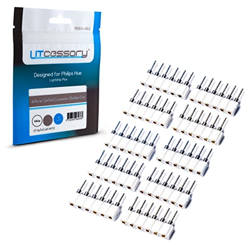 Litcessory Connettore Da 6-Pin A Tagliare-Fine Per Philips Hue Lightstrip Plus (Saldabile) (10 Pezzi, Bianco - Standard 6-Pin V3)