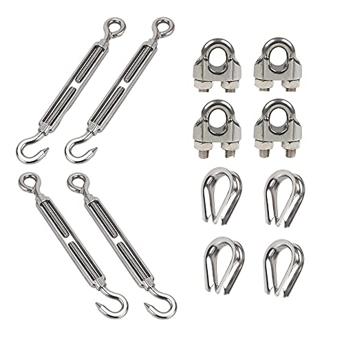 Pamtns Tenditore Acciaio Inox Morsetti Per Cavi Tiranti Per Filo Acciaio Kit Di Ringhiere Per Cavi Tenditore Acciaio M3 Thimble Acciaio Inossidabile C