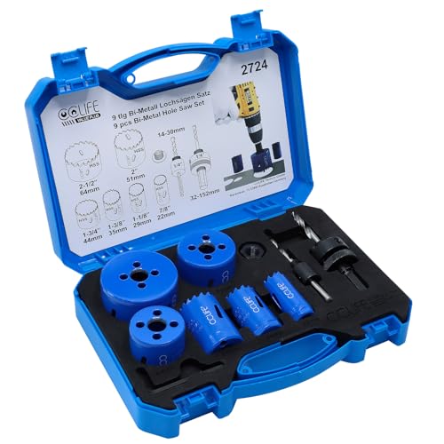 Cclife Sega A Tazza 9 Pezzi Trapano Fresa Tazza Hss Bi-Metallica Set 22-64Mm 6 X Saw Blades 2 X Punte A Forareper Per Acciaio Inossidabile Alluminio,