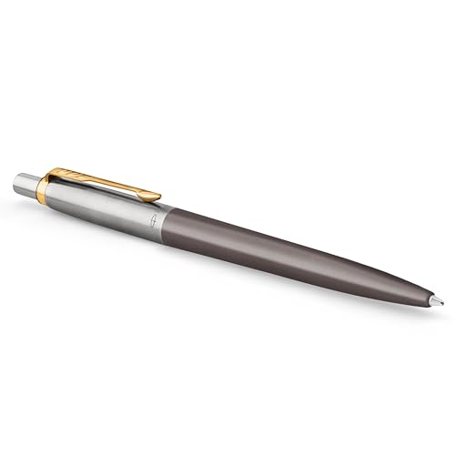 Parker Jotter Penna A Sfera | Laccatura Grigia Con Pennino Dorato | Punta Media | Ricarica Di Inchiostro Blu | Confezione Regalo | Regali Di Laurea Pe